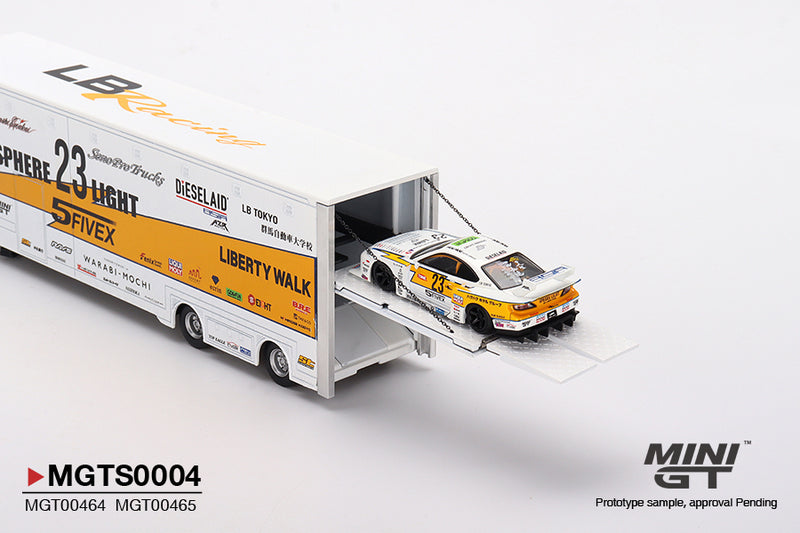 MINIGT 1:64 Mercedes-Benz Actros w/40 Ft Container "LBWK Racing" Transporter