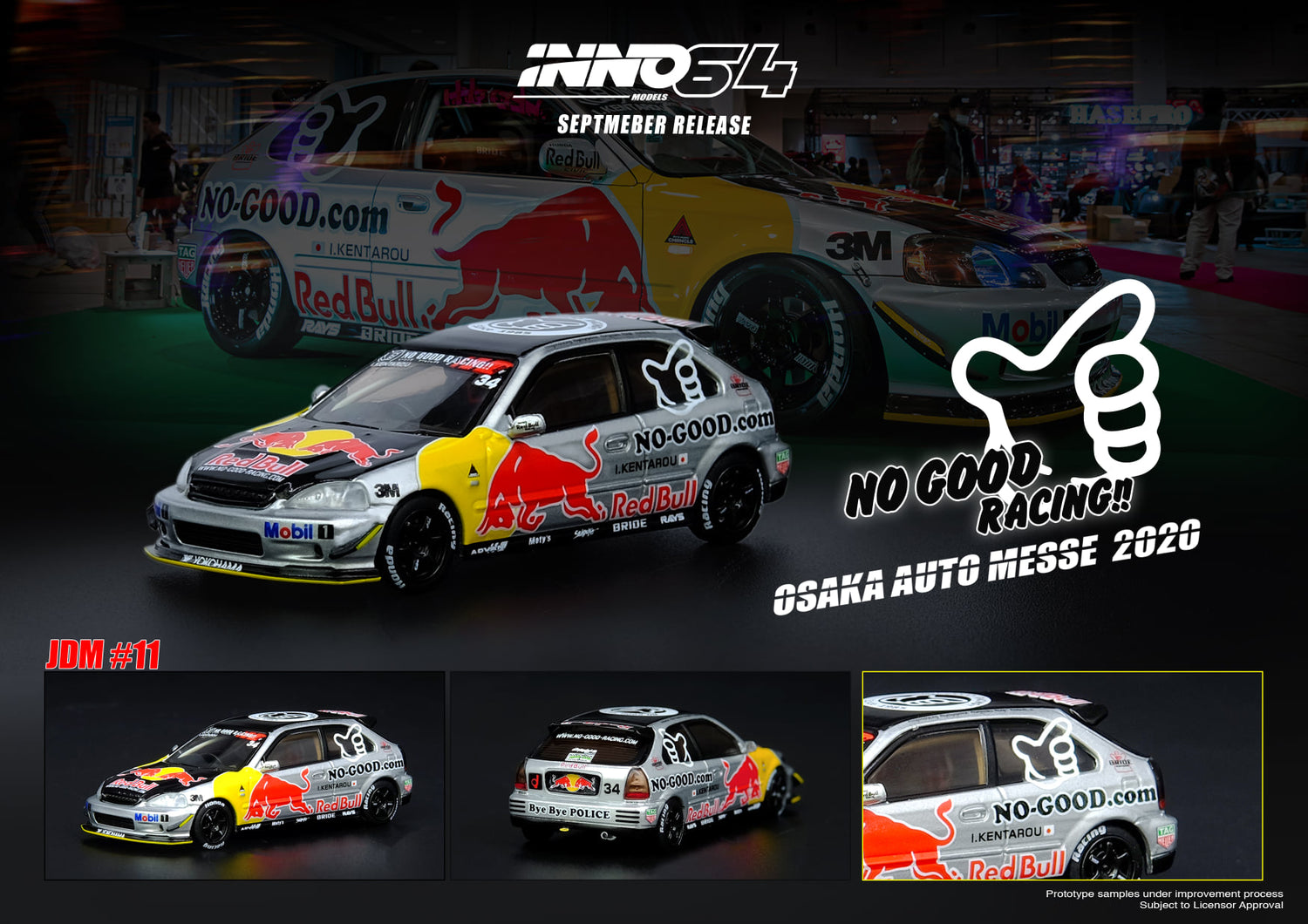 INNO Models 1:64 Honda Civic EK9 Type-R JDM Series OSAKA AUTO MESSE 2020 in Silver