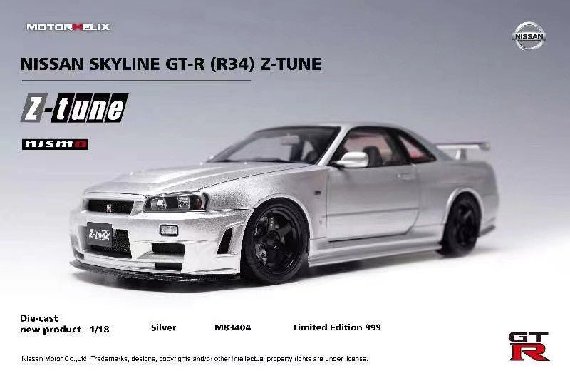 MOTORHELIX 1:18 Nissan Skyline GT-R (R34) Z-Tune in Silver