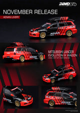 INNO Models 1:64 Mitsubishi Lancer EVO IX Wagon "ADVAN" Livery with Roof Cargo Box and Road Car Interior