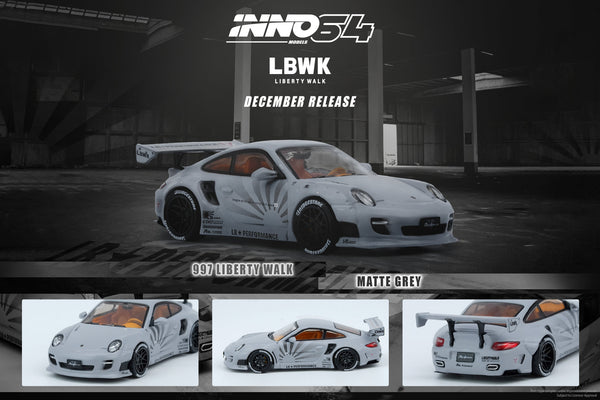 INNO64 1:64 Porsche 997 Liberty Walk in Matte Grey