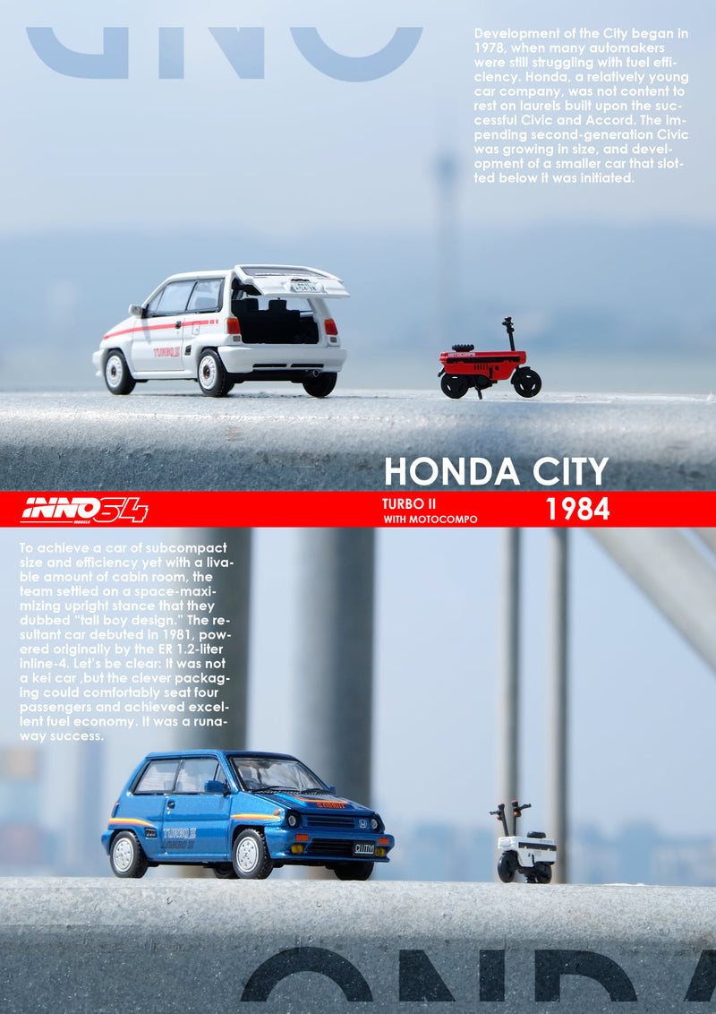 INNO Models 1:64 Honda City Turbo II with Honda Motocompo in White