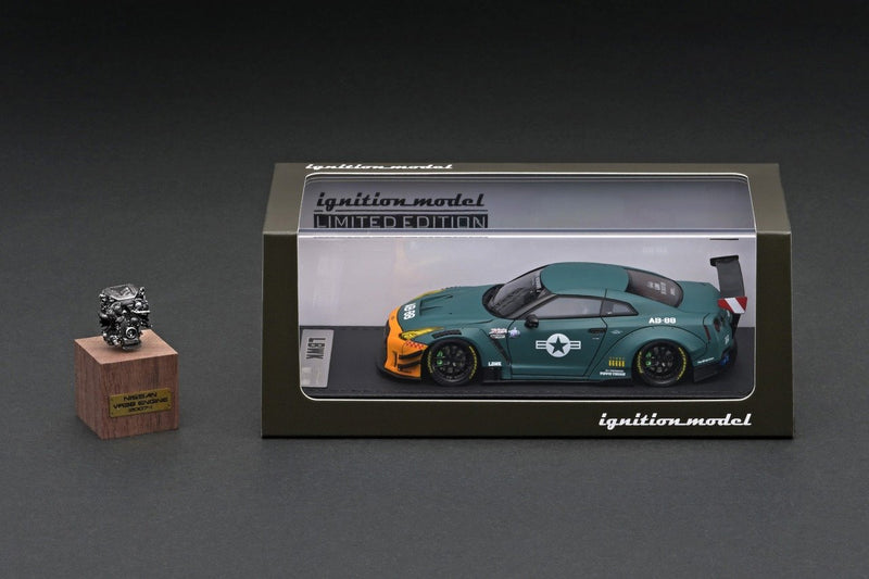 Ignition Model 1:43 Nissan GT-R (R35) LB-WORKS Type 2 in Matte Green with Engine Display