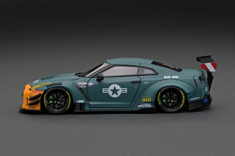 Ignition Model 1:43 Nissan GT-R (R35) LB-WORKS Type 2 in Matte Green with Engine Display