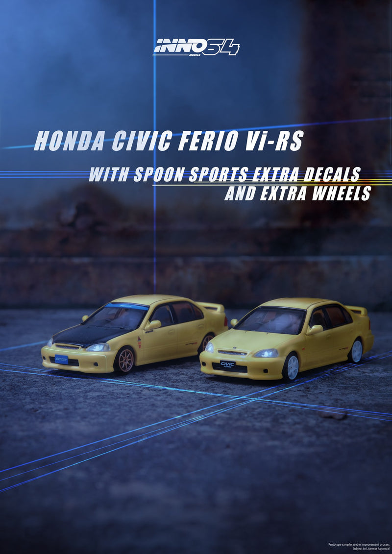 INNO64 1:64 Honda Civic Ferio Vi-RS in Yellow with Spoon Sports Decals