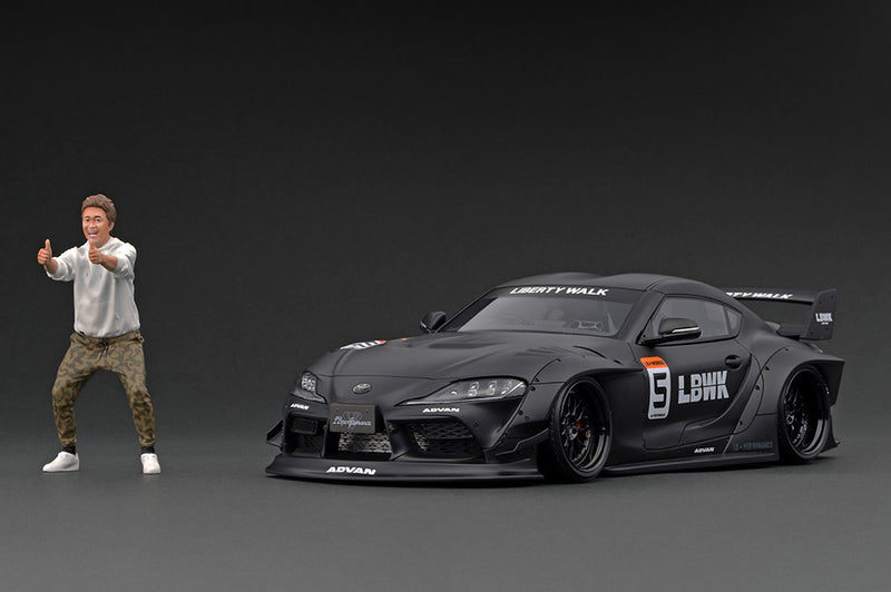 Ignition Model 1:18 Toyota Supra (A90) LB-WORKS in Matte Black with Mr. Wataru Kato Figure