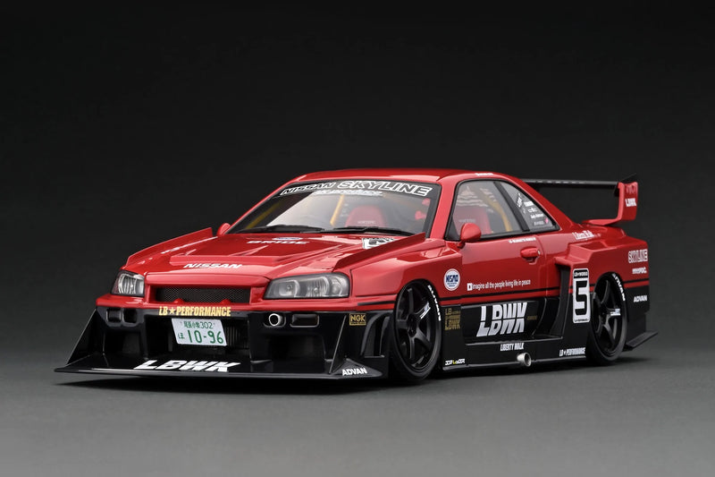 Ignition Model 1:18 Nissan Skyline (ER34) LBWK Super Silhouette in Red / Black with Engine Display