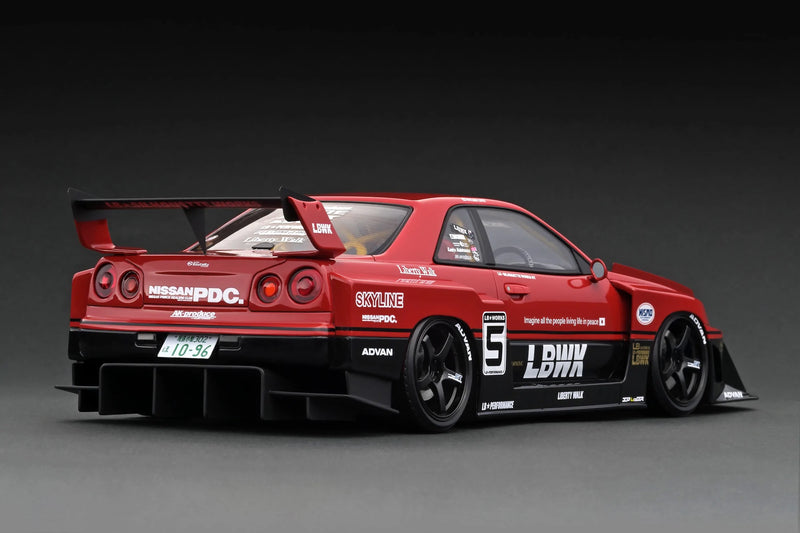 Ignition Model 1:18 Nissan Skyline (ER34) LBWK Super Silhouette in Red / Black with Engine Display