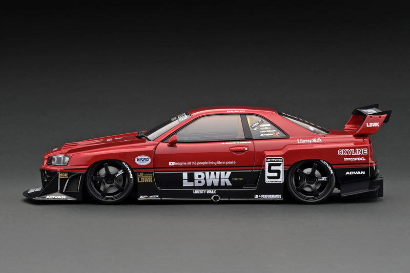 Ignition Model 1:18 Nissan Skyline (ER34) LBWK Super Silhouette in Red / Black with Engine Display