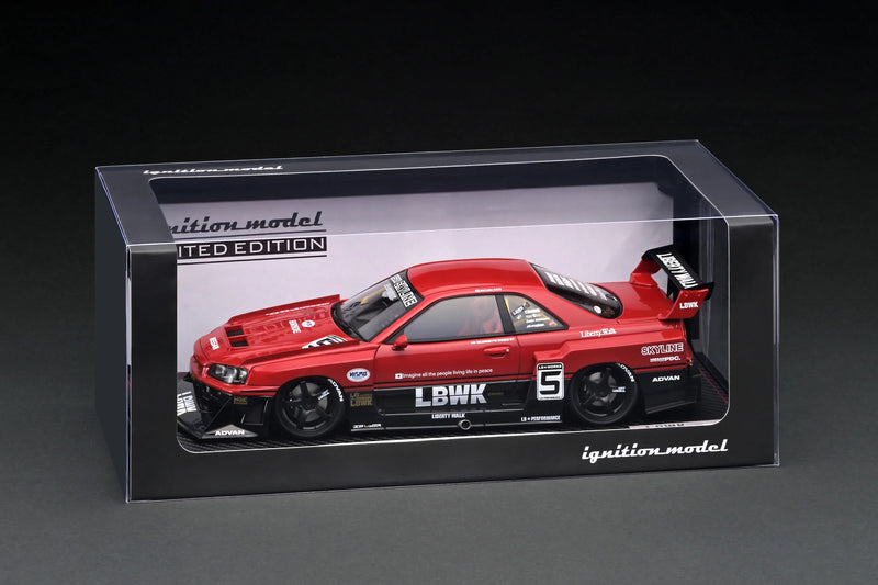 Ignition Model 1:18 Nissan Skyline (ER34) LBWK Super Silhouette in Red / Black with Engine Display