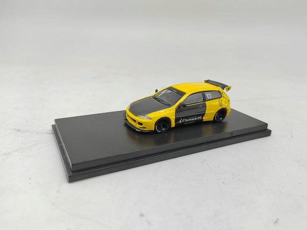 One Model 1:64 Honda Civic EG6 Rocket Bunny in Yellow / Carbon