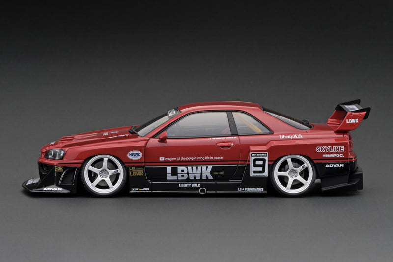 Ignition Model 1:18 Nissan Skyline (ER34) LBWK Super Silhouette Skyline Red / Black