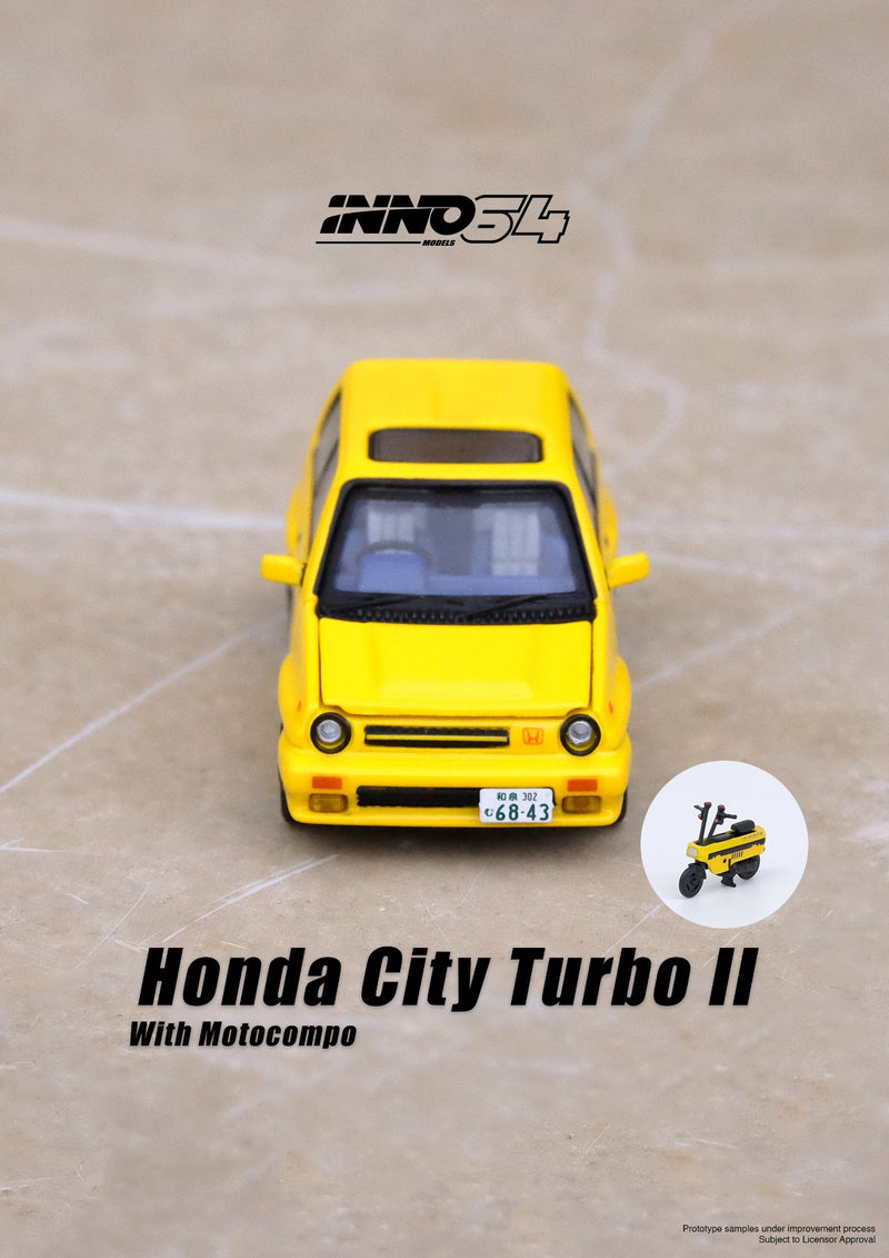 INNO64 1:64 Honda City Turbo II in Yellow with Motocompo