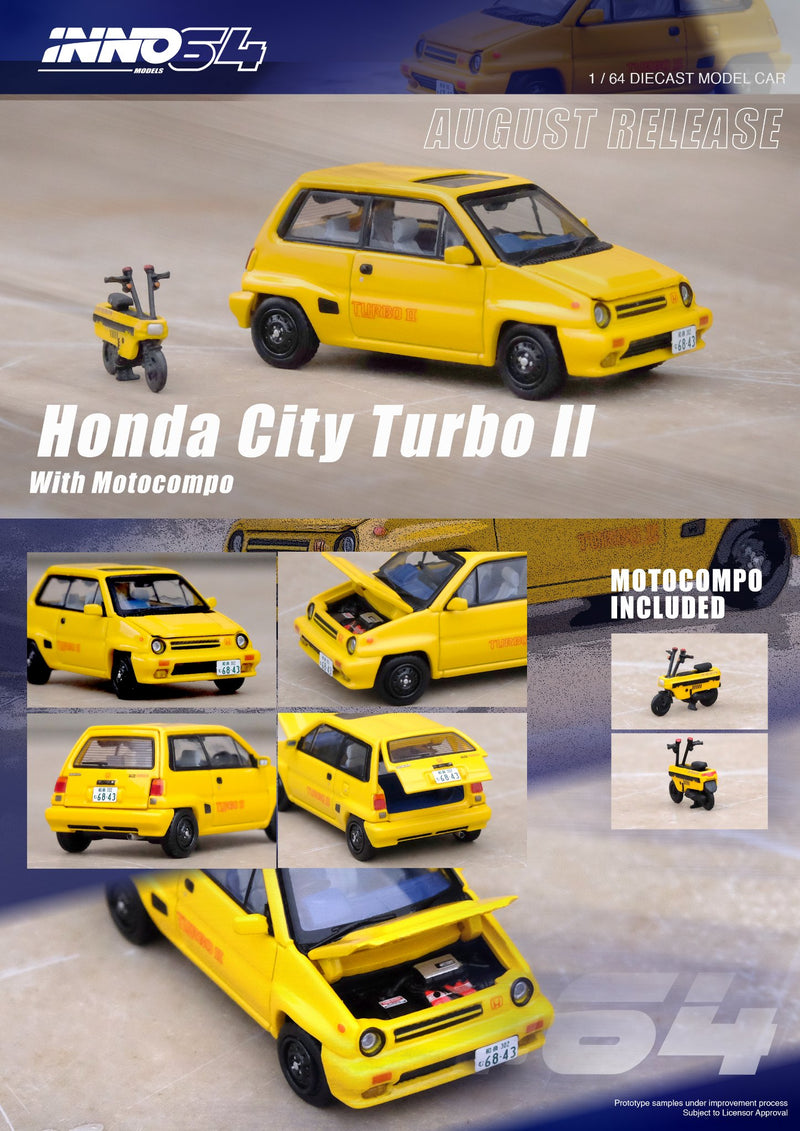 INNO64 1:64 Honda City Turbo II in Yellow with Motocompo