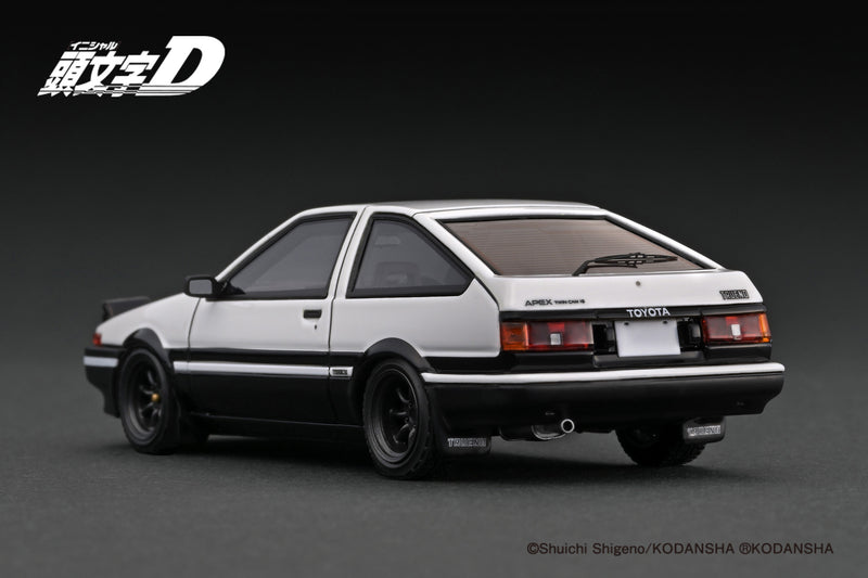 Ignition Model 1:43 Toyota Sprinter Trueno 3Dr GT Apex (AE86) Initial D in White / Black with Takumi Fujiwara Figure