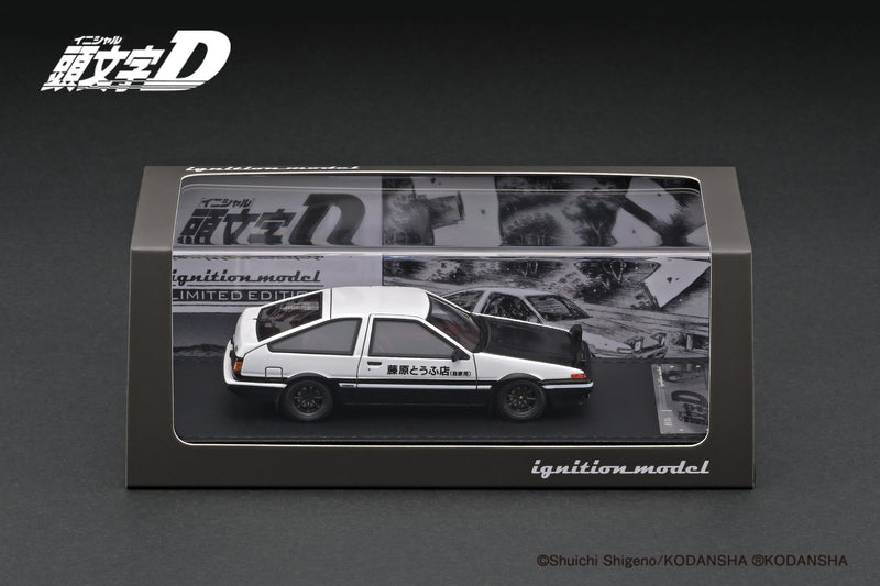 Ignition Model 1:43 Toyota Sprinter Trueno 3Dr GT Apex (AE86) Initial D in White / Black with Takumi Fujiwara Figure