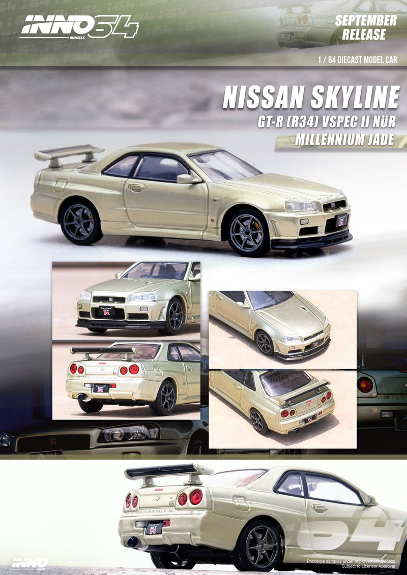 INNO64 1:64 Nissan Skyline GT-R (R34) V-Spec II Nür in Millennium Jade