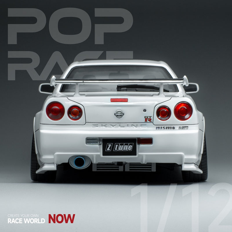 Pop Race 1/12 Nissan Skyline (BNR34) in White with Engine Display