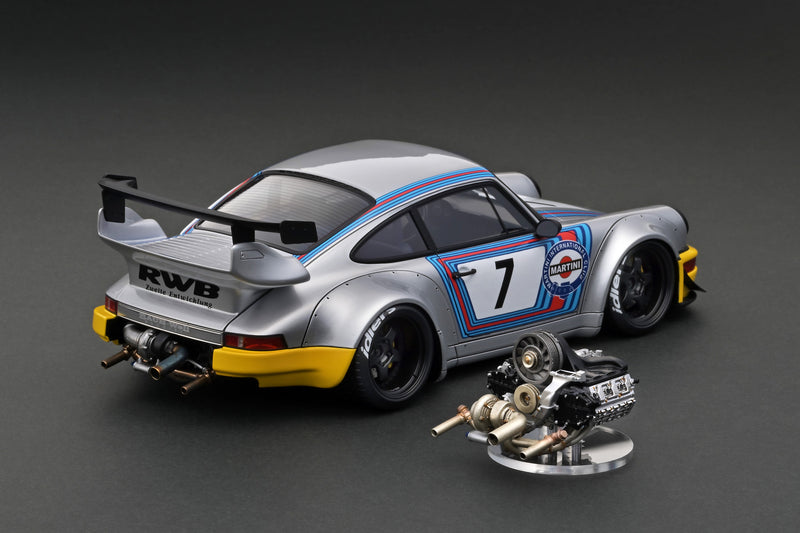 Ignition Model 1:18 Porsche 964 RWB in Silver / Yellow With Engine Display