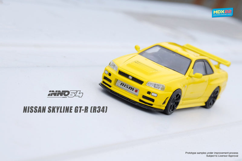 INNO64 1:64 Nissan Skyline GTR (R34) Malaysia Diecast Expo 2022 Event Edition in Yellow