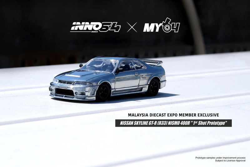 INNO64 1:64 Nissan Skyline GTR (R33) 400R Malaysia Diecast Expo 2022 Event Edition in Raw Metal