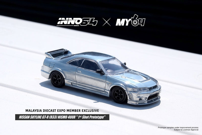 INNO64 1:64 Nissan Skyline GTR (R33) 400R Malaysia Diecast Expo 2022 Event Edition in Raw Metal