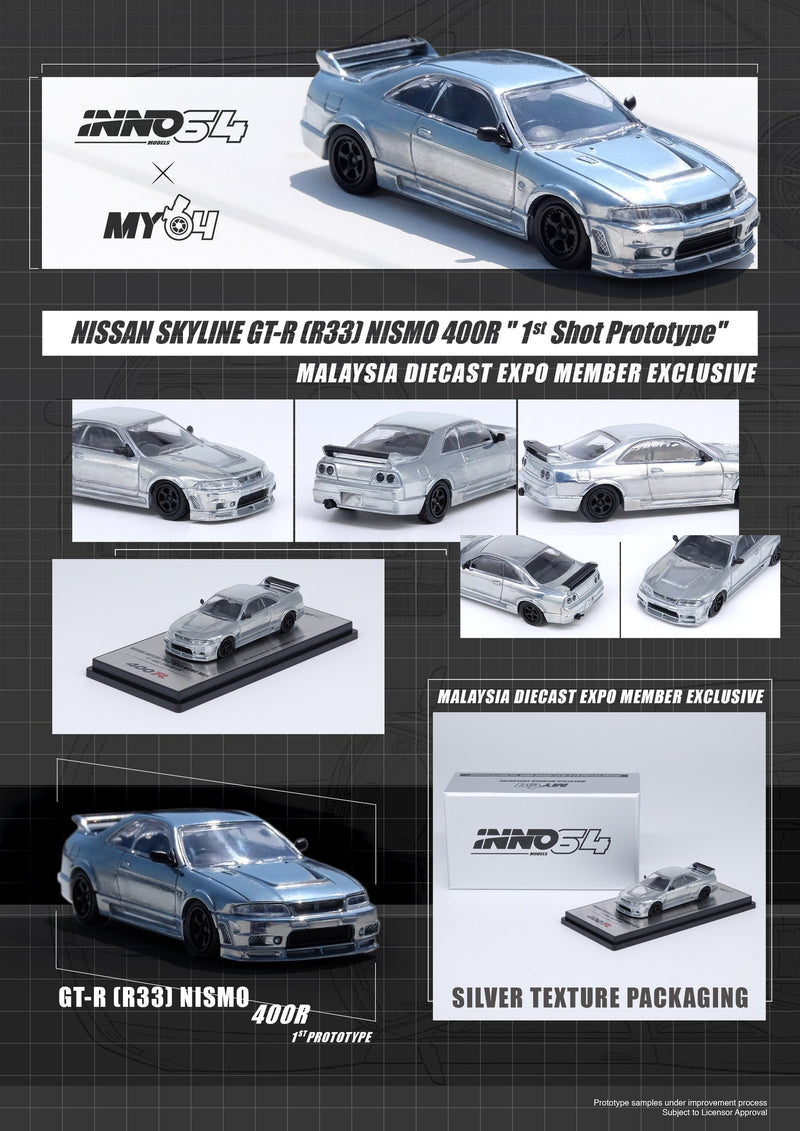 INNO64 1:64 Nissan Skyline GTR (R33) 400R Malaysia Diecast Expo 2022 Event Edition in Raw Metal