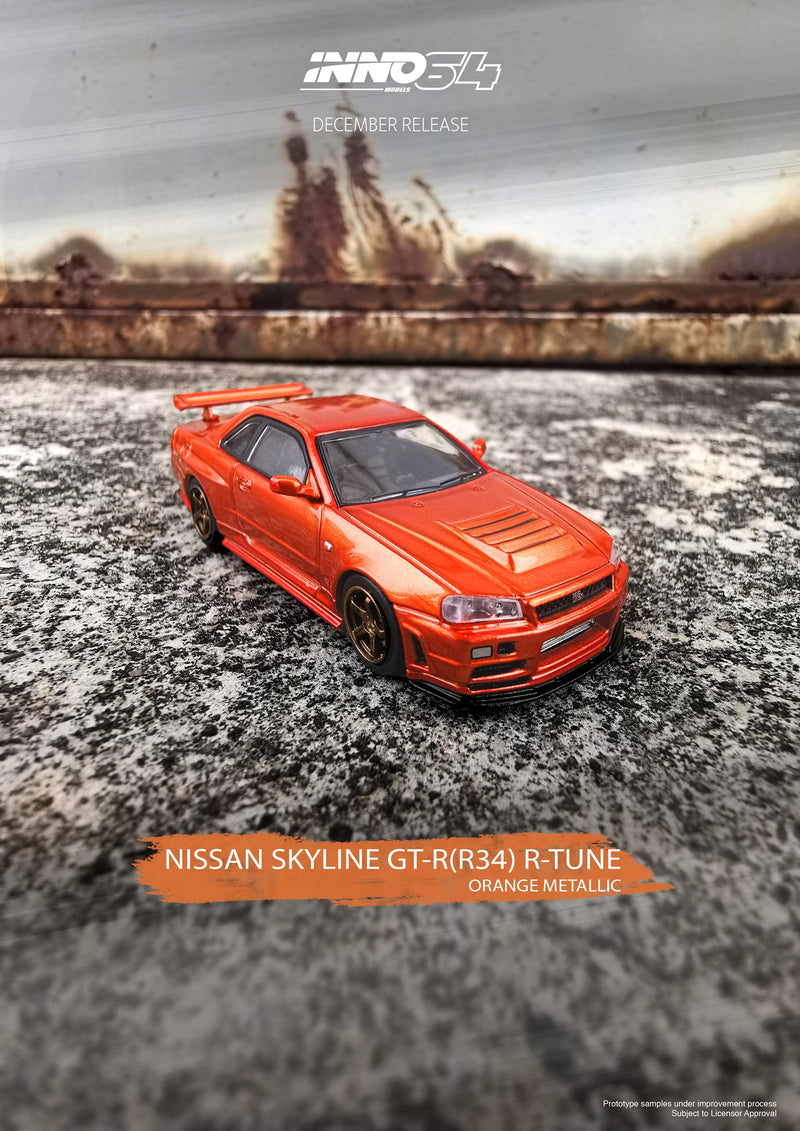 INNO64 1:64 Nissan Skyline GTR (R34) R-Tune in Orange Metallic