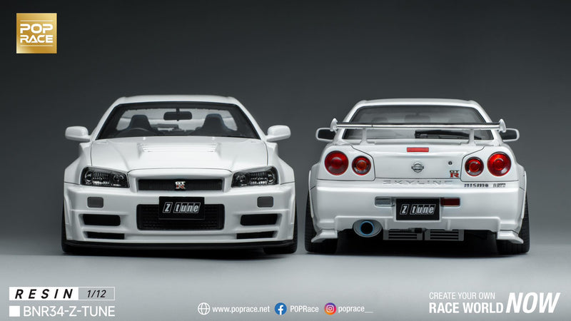 Pop Race 1/12 Nissan Skyline (BNR34) in White with Engine Display