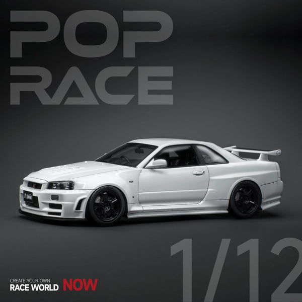 Pop Race 1/12 Nissan Skyline (BNR34) in White with Engine Display