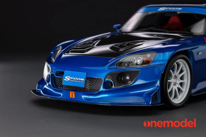 One Model 1:18 Honda AP1 S2000 Spoon Sports Street Version in Blue with Carbon Bonnet