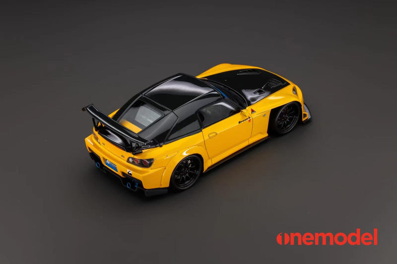 One Model 1:18 Honda AP1 S2000 Spoon Sports Street Version in Yellow with Carbon Bonnet