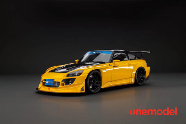 One Model 1:18 Honda AP1 S2000 Spoon Sports Street Version in Yellow with Carbon Bonnet