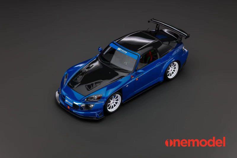 One Model 1:18 Honda AP1 S2000 Spoon Sports Street Version in Blue with Carbon Bonnet