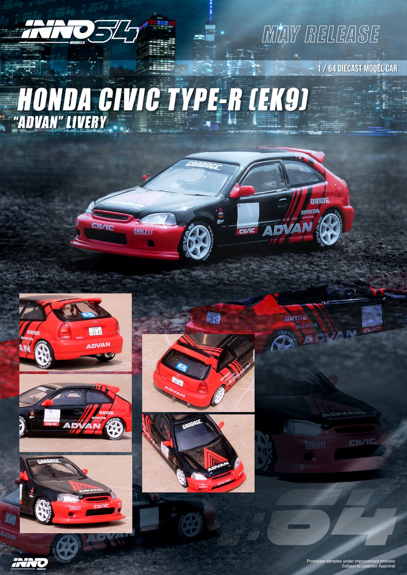 INNO64 1:64 Honda Civic Type-R (EK9) in "ADVAN" Livery