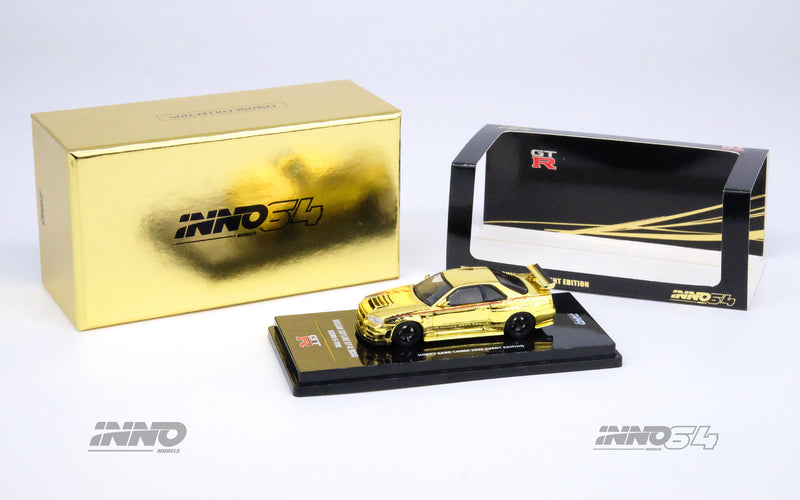 INNO64 1:64 Nissan Skyline GT-R (R34) R-Tune Hobby Expo China 2023 in Gold Chrome