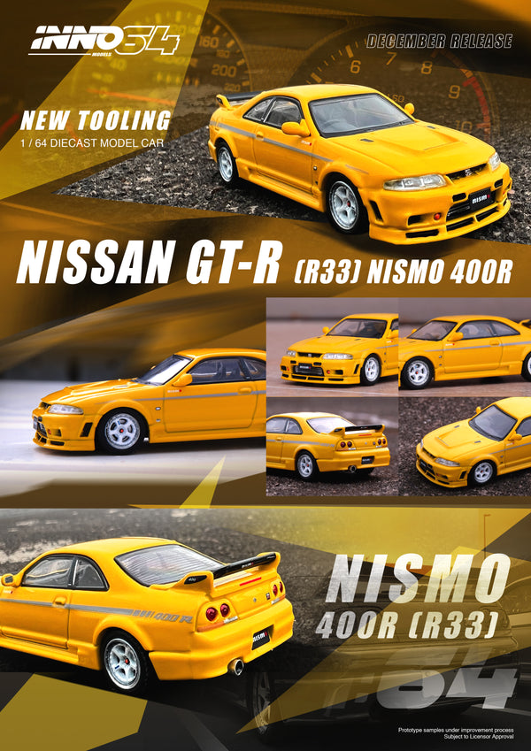 INNO64 1:64 Nissan Skyline GT-R (R33) NISMO 400R in Lightning Yellow