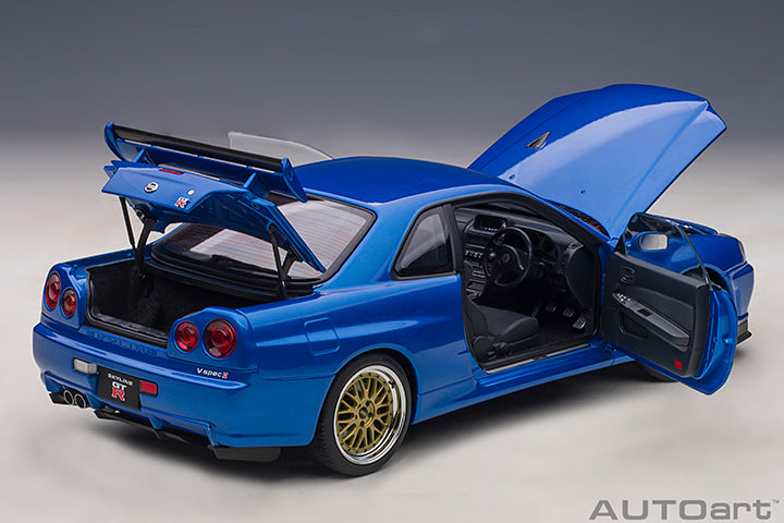 AUTOart 1:18 Nissan Skyline GT-R (R34) V-Spec II in Bayside Blue with BBS LM Wheels