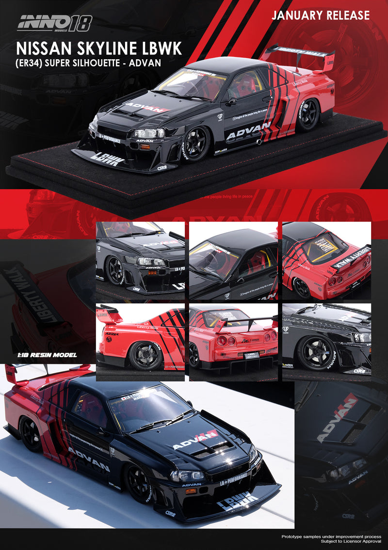 INNO18 1:18 Nissan Skyline (ER34) Super Silhouette "LBWK" with "ADVAN" Livery