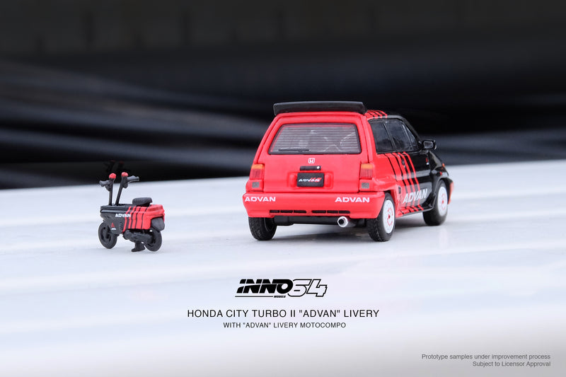 INNO64 1:64 Honda City Turbo II "Advan" Livery with "Advan" Motocompo