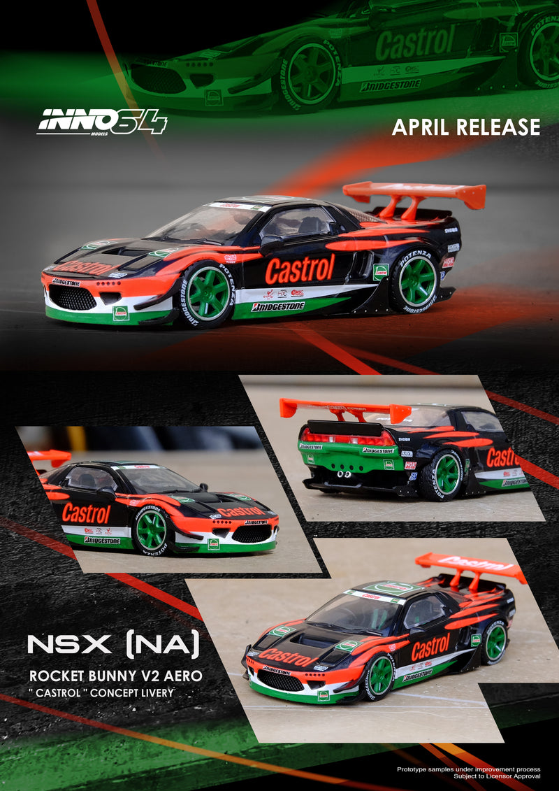 INNO64 1:64 Honda NSX (NA1) Auto Fashion Rocket Bunny V2 Aero "CASTROL" Concept Livery