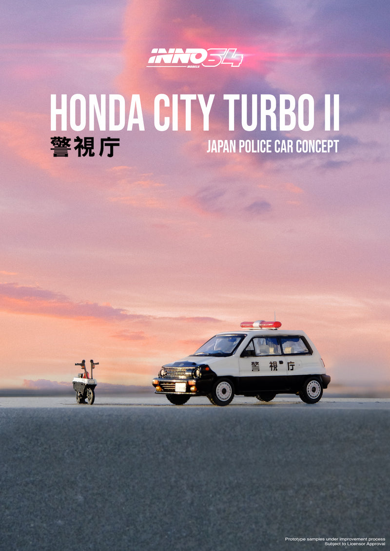 INNO Models 1:64 Honda City Turbo II Police Livery with Motocompo