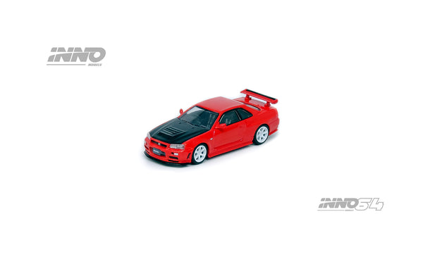 INNO64 1:64 Nissan Skyline GT-R R34 R-Tune R-Tune in Active Red with Carbon Bonnet