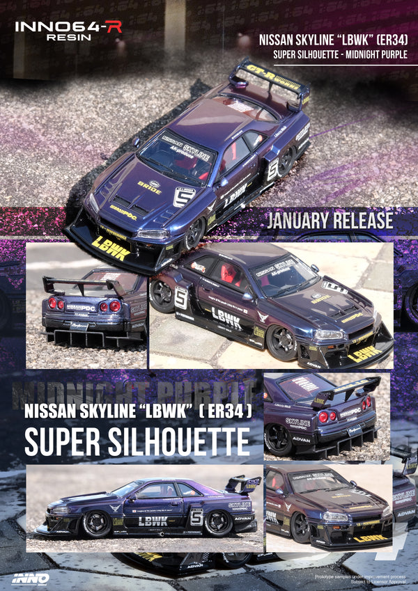 INNO64 1:64 Nissan Skyline (ER34) Super Silhouette "LBWK" in Midnight Purple II