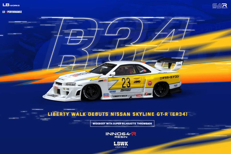 INNO Models 1:64 Nissan Skyline (ER34) Super Silhouette Liberty Walk Hoshino Retro Livery