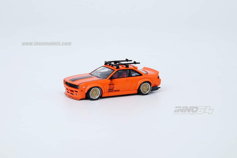 INNO Models 1:64 Nissan Silvia S14 Rocket Bunny Boss Aero with Rack and Bikes