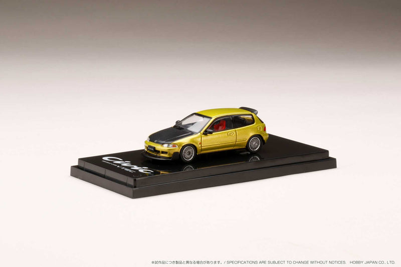 Hobby Japan 1:64 Honda Civic (EG6) SiR Ⅱ with JDM Style in Yellow Metallic