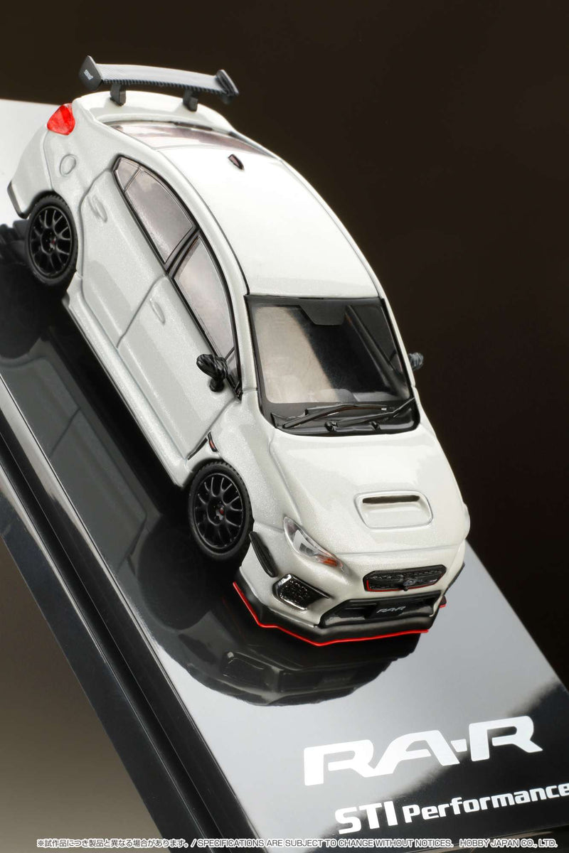 Hobby Japan 1:64 Subaru WRX STI RA-R Full-Option / With Engine Display Model in Crystal White Pearl