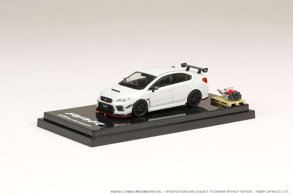 Hobby Japan 1:64 Subaru WRX STI RA-R Full-Option / With Engine Display Model in Crystal White Pearl