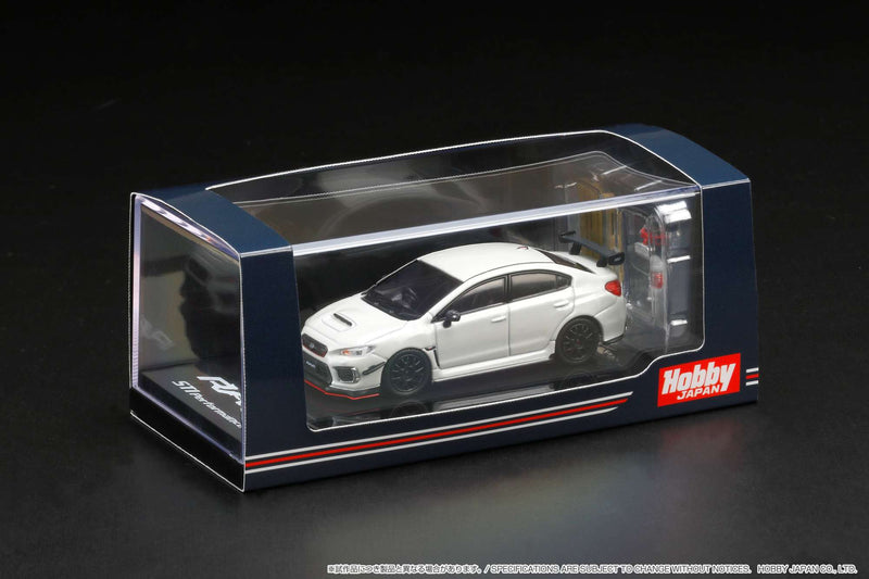 Hobby Japan 1:64 Subaru WRX STI RA-R Full-Option / With Engine Display Model in Crystal White Pearl